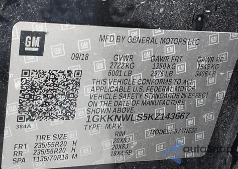 2019 GMC Acadia Slt-2 from USA, damaged, VIN 1GKKNWLS5KZ143667